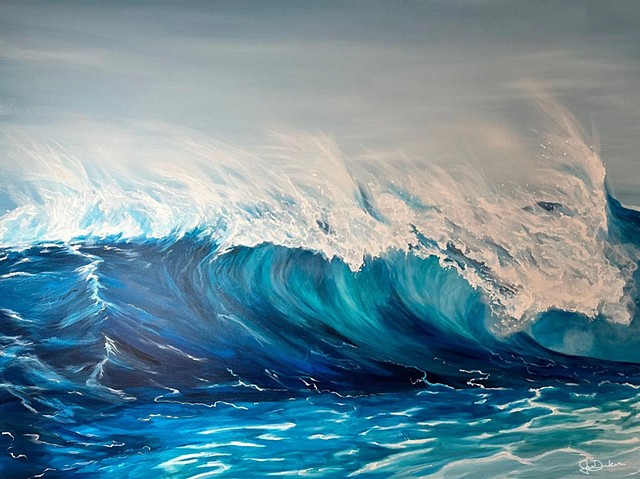 Ocean Surf Waves Crashing Painting on Canvas, Caribbean blues, Tiffany Blues, White, Large Wall Art, Home Decor