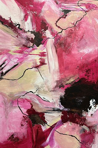 Shades of Pink, Chocolate Brown, Linen Abstract Painting on Canvas, Wall Art, Palette Knife Art