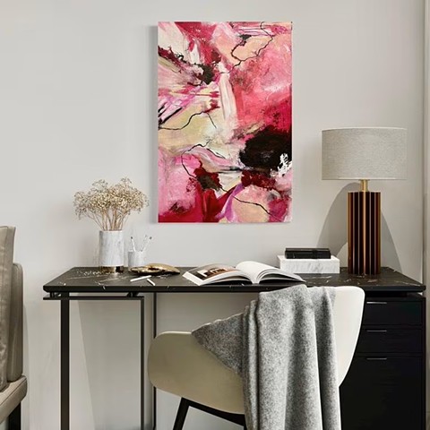 Shades of Pink, Chocolate Brown, Linen Abstract Painting on Canvas, Wall Art, Palette Knife Art