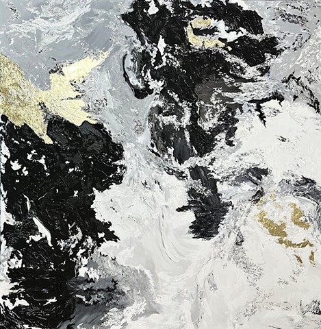 Black Gold White Abstract  Painting on Canvas, Marbled Textured Art, Wall Art, Home Décor