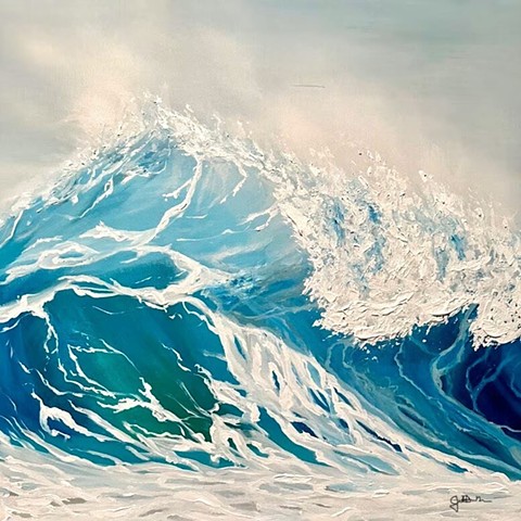 Ocean Wave Surf Painting on canvas, Wall Art, Caribbean Blues, Greens, Whites, Home Décor, Modern Wall Art