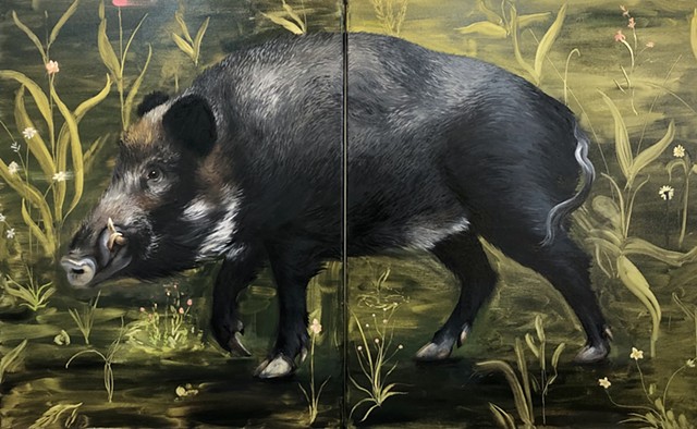 Boar with Wild Flowers, diptych