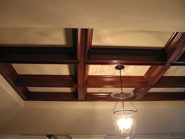 Faux mahogany coffered ceiling
