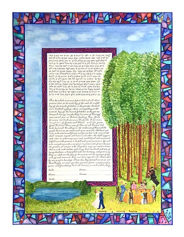 Fete Champetre Lake Stained Glass Custom Ketubah
