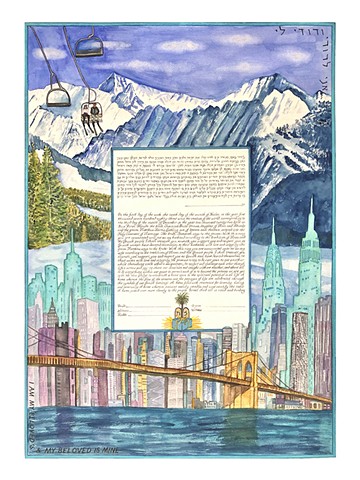 NEW YORK CITY SKIING  CUSTOM KETUBAH