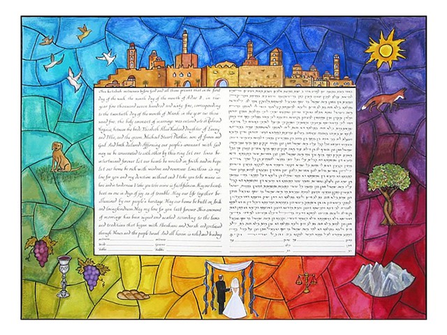Fox & Dog Stained Glass Custom Ketubah