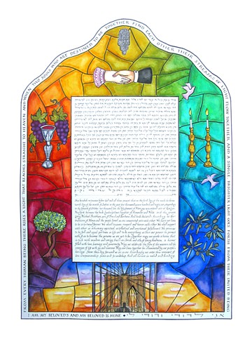 Stained Glass Brooklyn Bridge Custom Ketubah