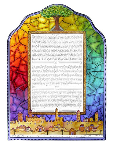 Tree of Life/Jerusalem Stained Glass Custom Ketubah