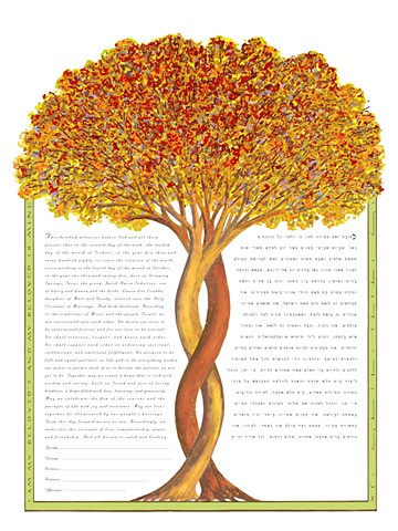 INTERTWINING TREES FALL  KETUBAH PRINT