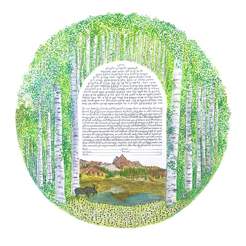 Wasatch Mountain range custom ketubah with moose