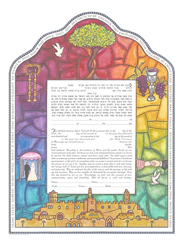 STAINED GLASS BRIDE & GROOM  KETUBAH PRINT