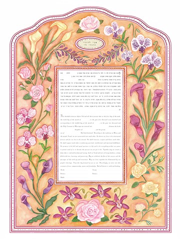CALLA LILLIES CORAL KETUBAH PRINT 