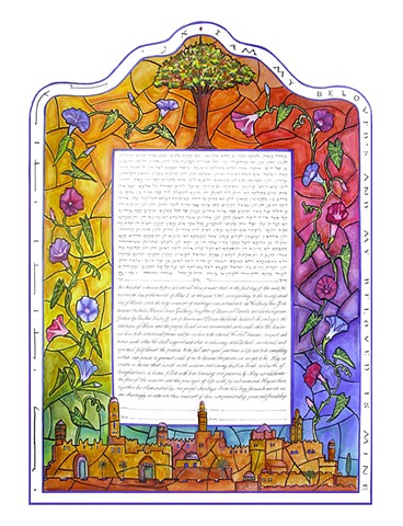 Morning Glory Stained Glass Custom Ketubah