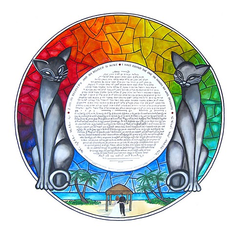 2 Cats Stained Glass Custom Ketubah
