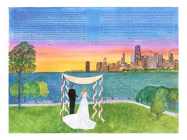 Chicago Skyline at sunset custom ketubah