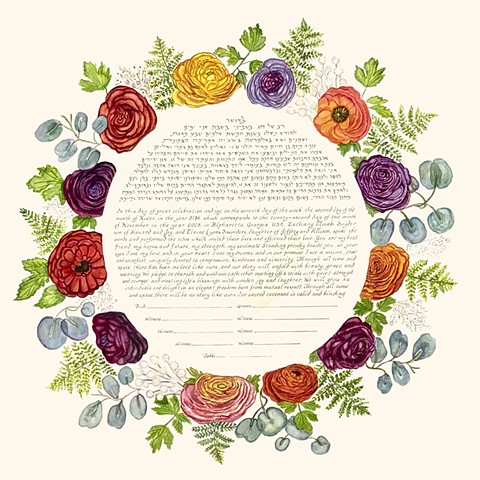Ranunculus Fall Wreath Custom Ketubah