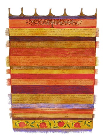 Pomegranate Orange, Red Tallit Custom Ketubah