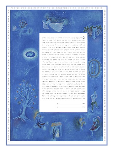 BLUE CHAGALL BRIDE & GROOM  KETUBAH PRINT