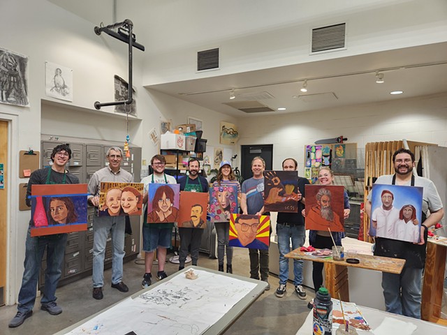 Fundamentals of Oil Painting Students with their finished projects