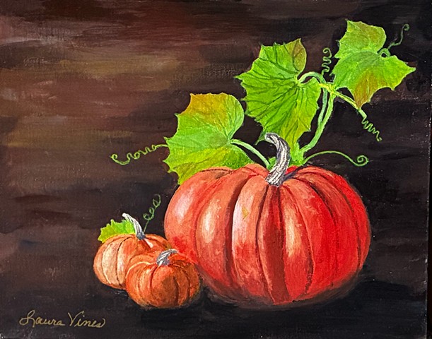 Three Pumkins with Leaves