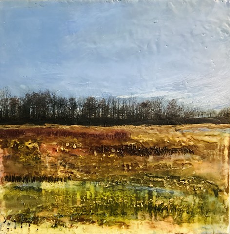 roads, golds, trees, greens, grasses, travel, fall, serenity, encaustic, photo, beauty, relax