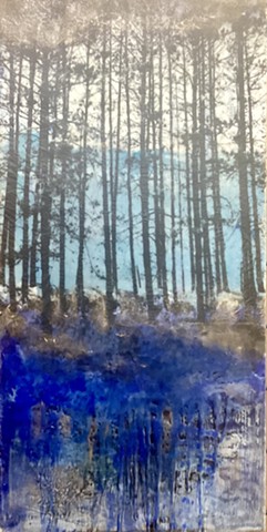 blue forest morning encaustic pines  mixed media country roads roadtrip Minnesota