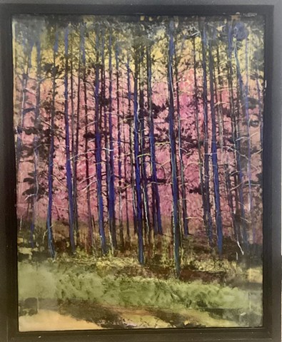 sunset pinks vertical setting sun warm photo encaustic mixed media 