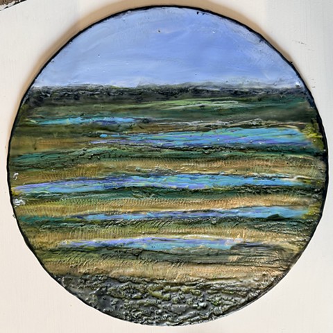 Ireland, encaustic, Emerald Isle, low tide, grasses, clew bay