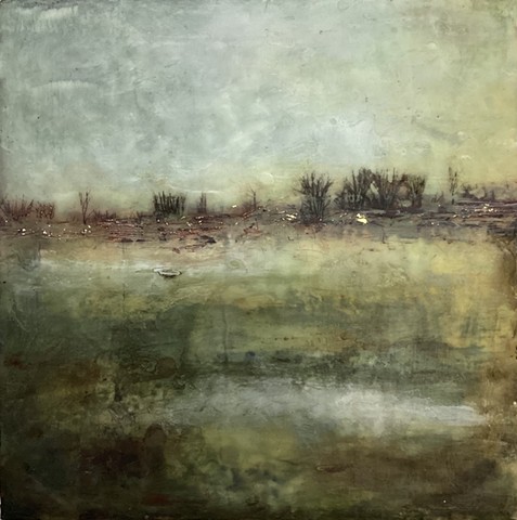 marsh view, peaceful, slow, diverse, nature, plants, water, quiet, slow, green, water, encaustic, photo