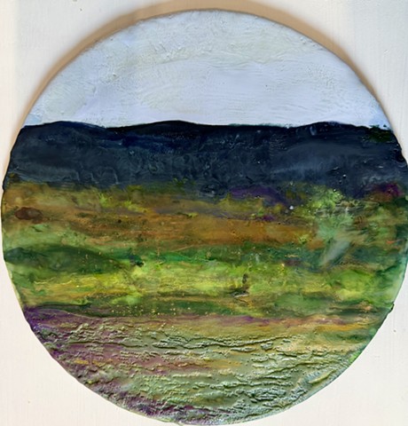 Ireland, field, mountains, beautiful Ireland, scenic greens, encaustic