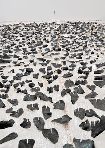 Detail Image of Eternity Range, 2025, Burlap, hemp thread, copper, ceramic stoneware, gesso, oxide, 60x 144 inches