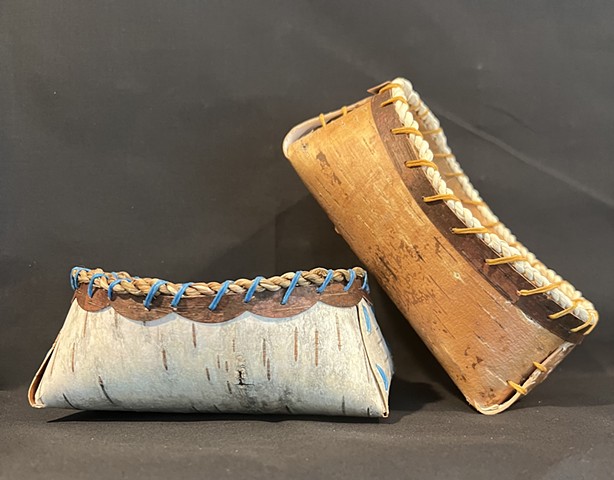 Folded birch bark oval containers