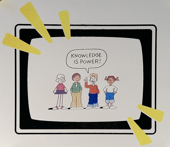 Print referencing Schoolhouse Rock intro on a TV screen.