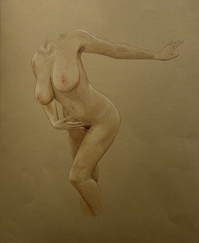 Drawing of nude self portrait.