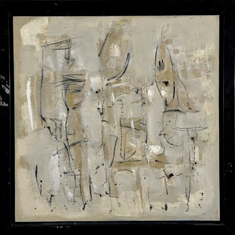 Dry pigments, oils on canvas, mounted on wood panels, framed in black,  35.5x35.5 2020