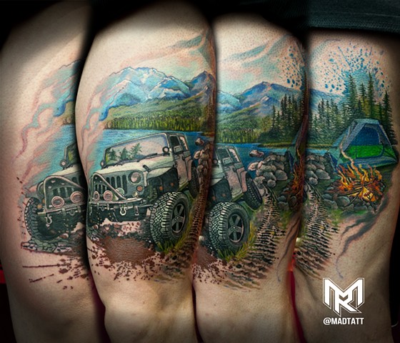 Custom Jeep and Outdoor inspired tattoo
