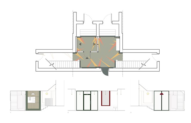 Lobby area floor plan and elevations