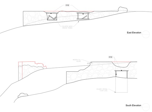 Existing elevations of the mill ruins