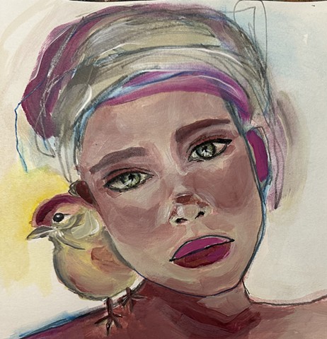 Girl with a bird - study