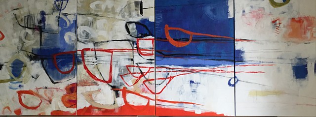 Barefoot fishing by the sea - quadriptych