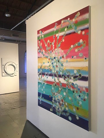 circles of light and the cloudless blue sky