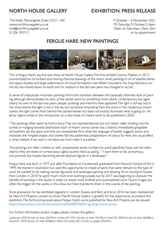 Press release for FERGUS HARE - New Paintings at The North House Gallery October 2021