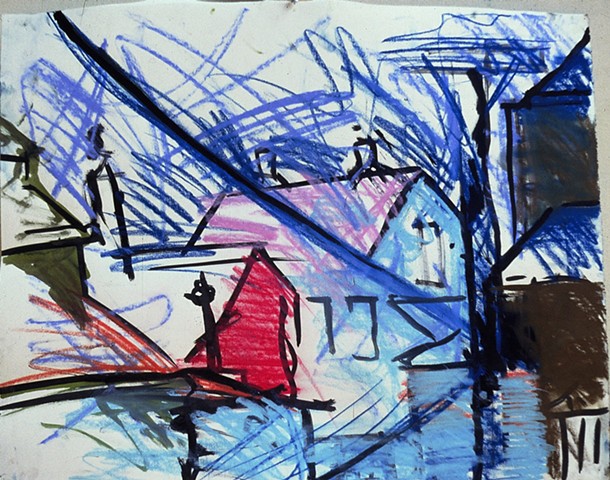 Chicago Cityscape Racine St. 1988 pastel on paper