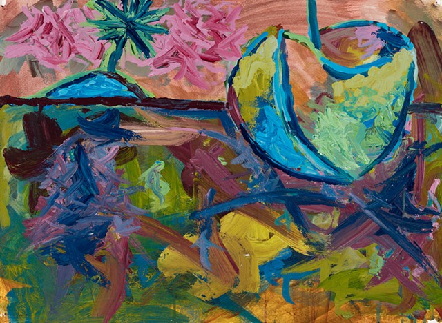 Boat, Fish, Island 1999 acrylic on stonehenge 22in x 30in