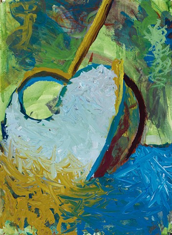 Boat, Fish, Island 1999 acrylic on stonehenge 30in x 22