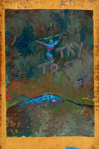 Christ on the Cross 2008 acrylic, oil, contact cement on, sharpie paper and plywood 72in x 48in