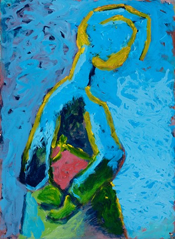 Woman with Vase 1998 acrylic on stonehenge 30in x 22in