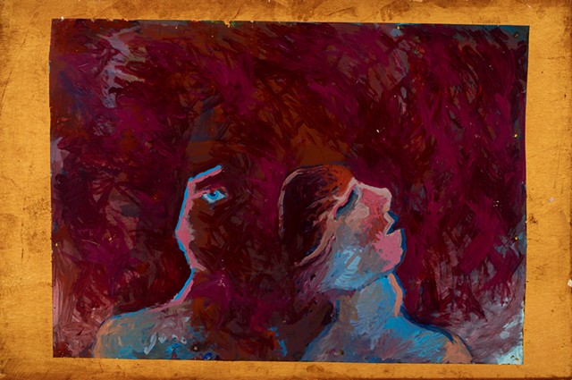 Adam and Eve being Cast from Garden of Eden 1997acrylic, contact cement on paper and plywood 48in x 72in