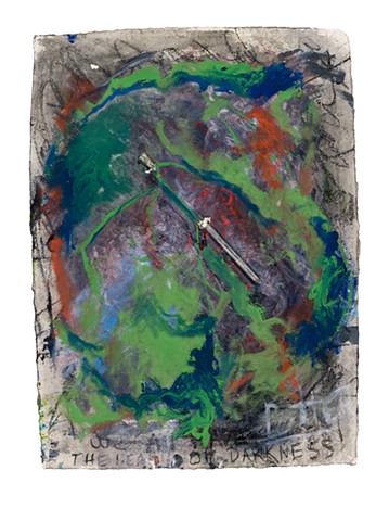 Heart of Darkness 2008 charcoal, acrylic, metal spike on paper 30in 22in