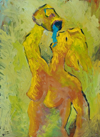 Woman with Vase 1998 acrylic on stonehenge 30in x 22in